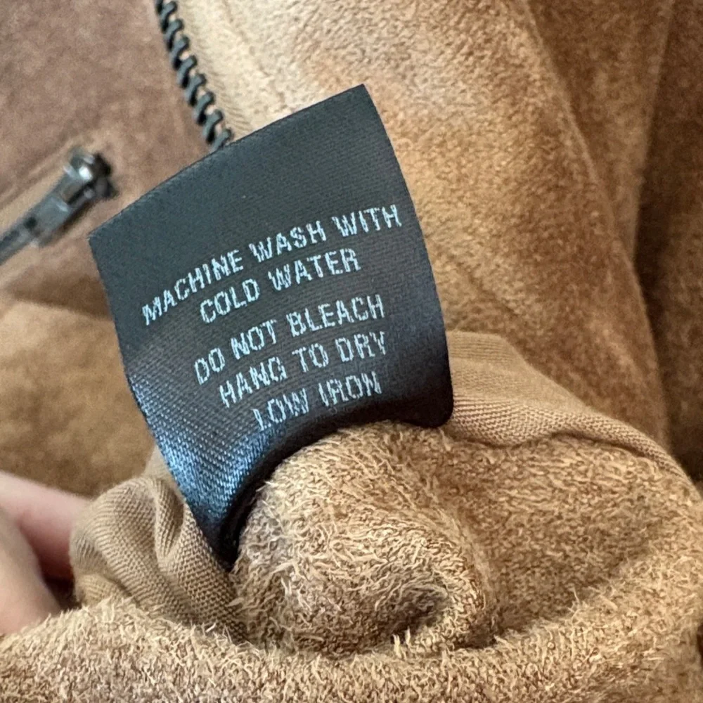 Olivaceous Brown Faux Suede Moto Jacket Size Large | Soft Zip-Up Biker Style - Picture 5 of 14